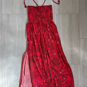 Maaji said Red Floral Maxi Dress with Smocked Bodice